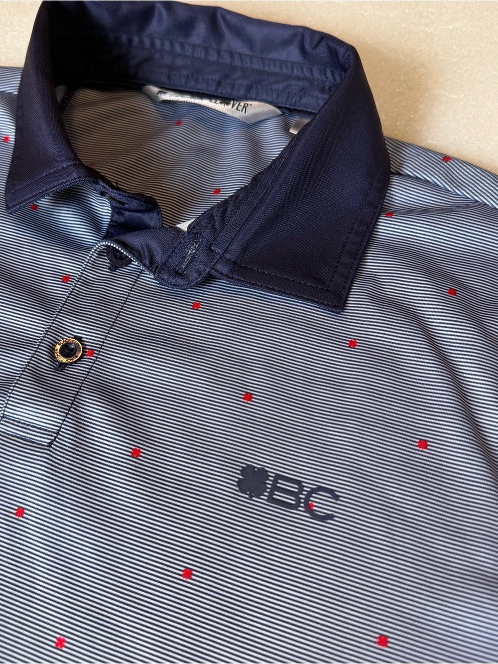 Black Clover Polo Shirt Men’s Medium Blue Stripe Short Sleeve Golf Performance